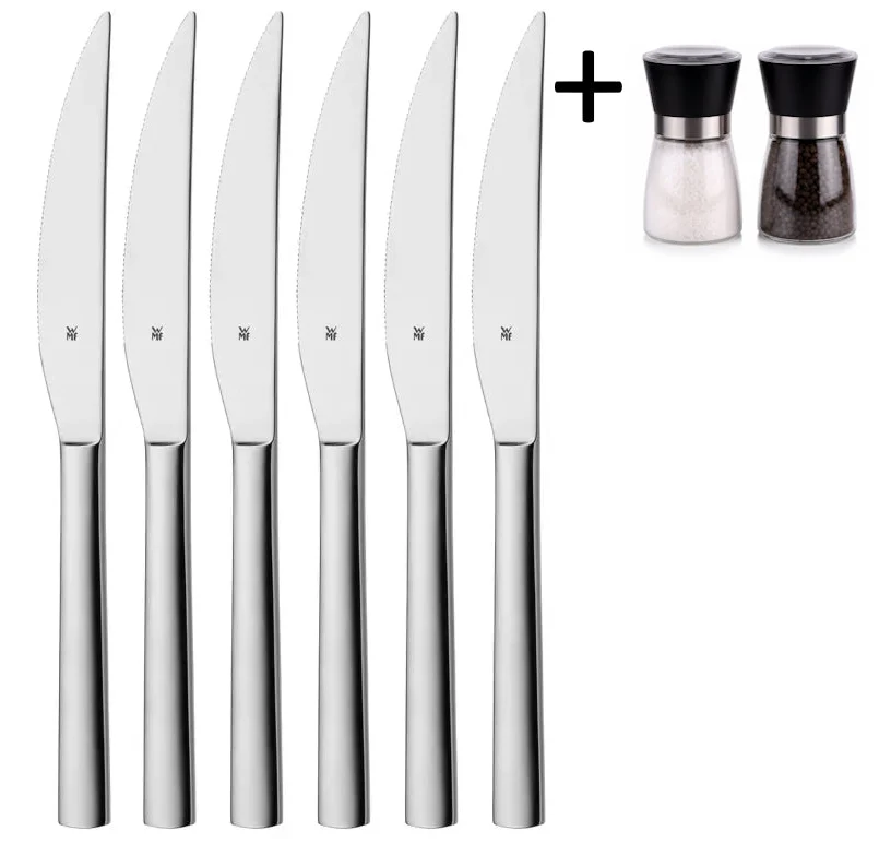 WMF Steakmesser Nuova - 6 Stück - Inklusive GRATIS Cookinglife Pfeffer- und Salzmahlerset