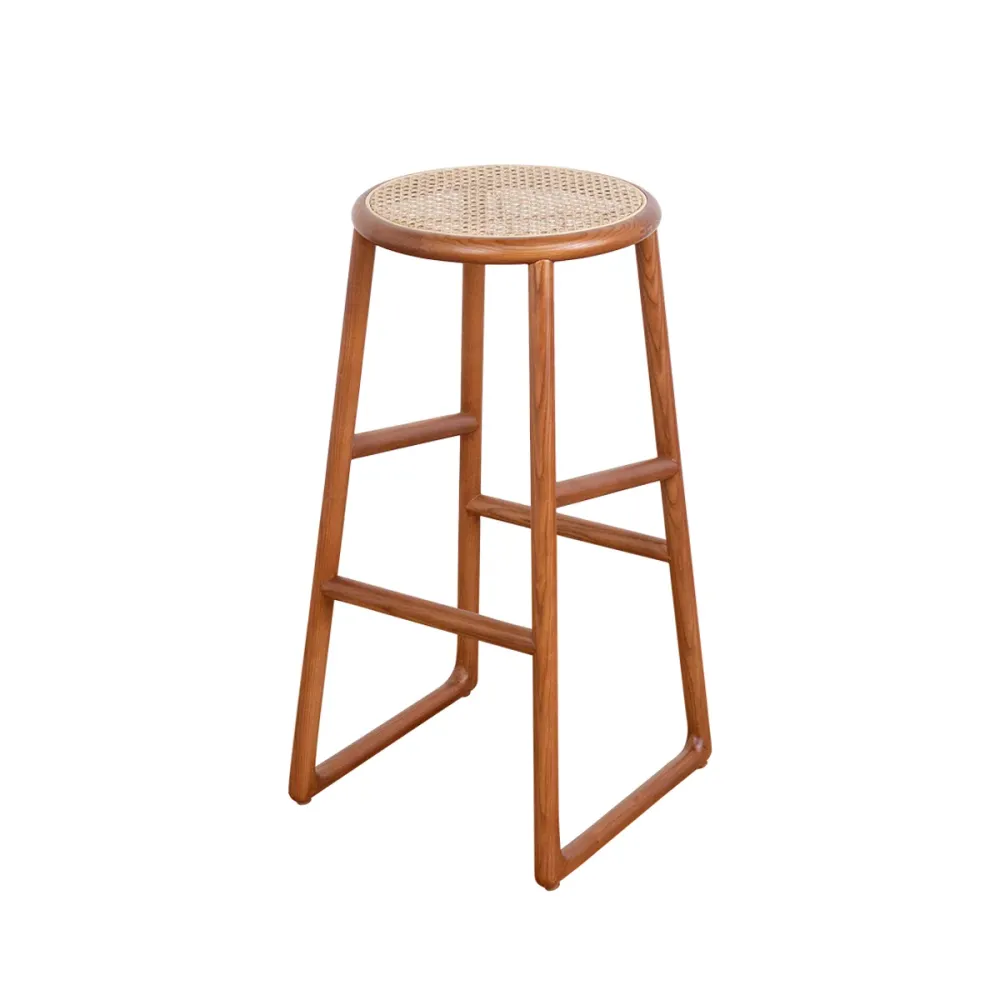 Retro-Barstuhl Amiens – Walnuss/Naturrattan