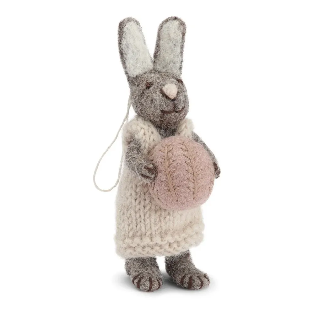 Anhänger - Grauer Hase mit hellgrauem Kleid und Lavendel-Ei