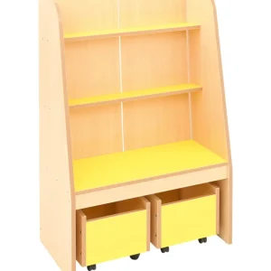 Bücherregal mit Rollbehältern