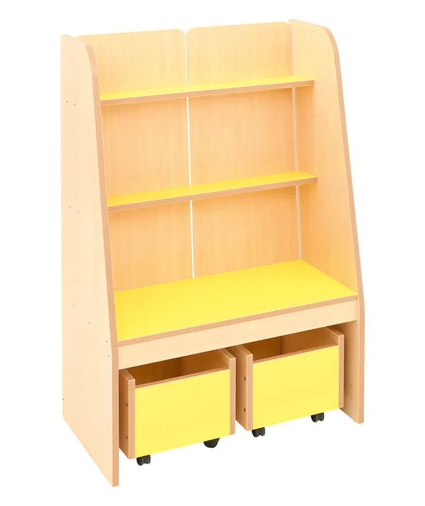 Bücherregal mit Rollbehältern