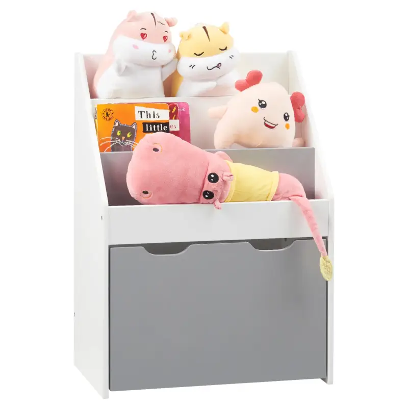 BukkitBow – Bücherregal für Kinder, Vitrine für den Kindergarten mit 3 Regalen und Stauraum