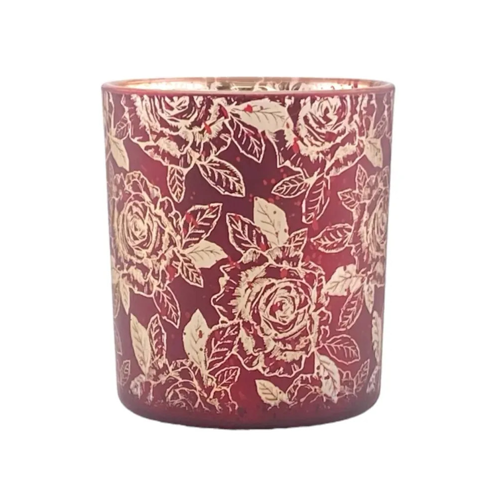 Formano Teelichthalter Rot Gold Rosen 8 cm