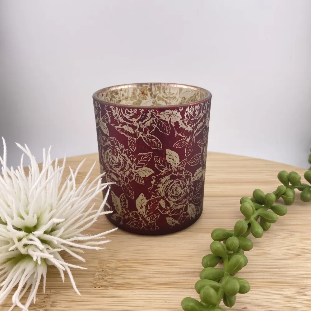 Formano Teelichthalter Rot Gold Rosen 8 cm