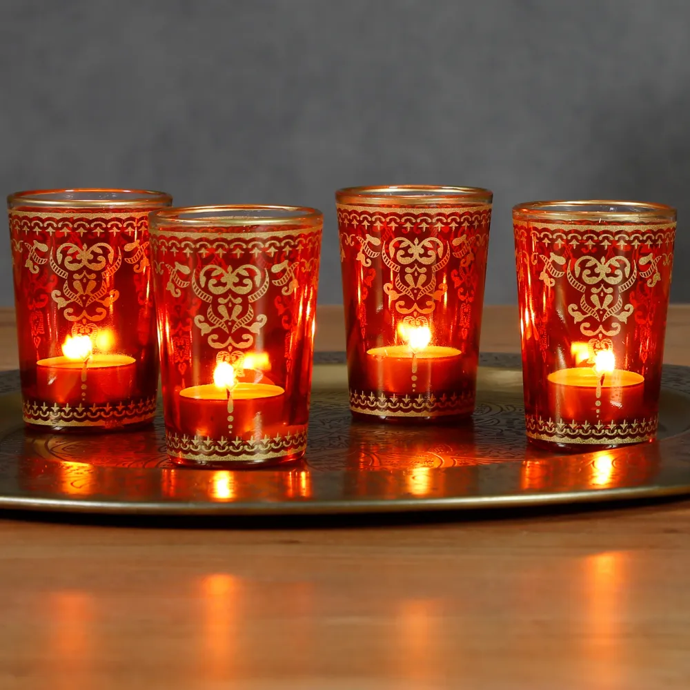 Glas Teelichthalter Orange Gold 6er Set