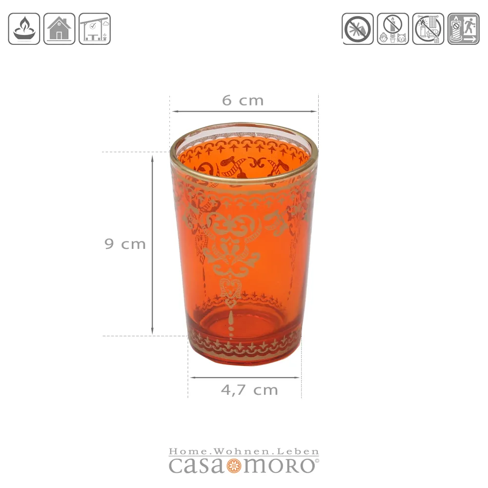 Glas Teelichthalter Orange Gold 6er Set