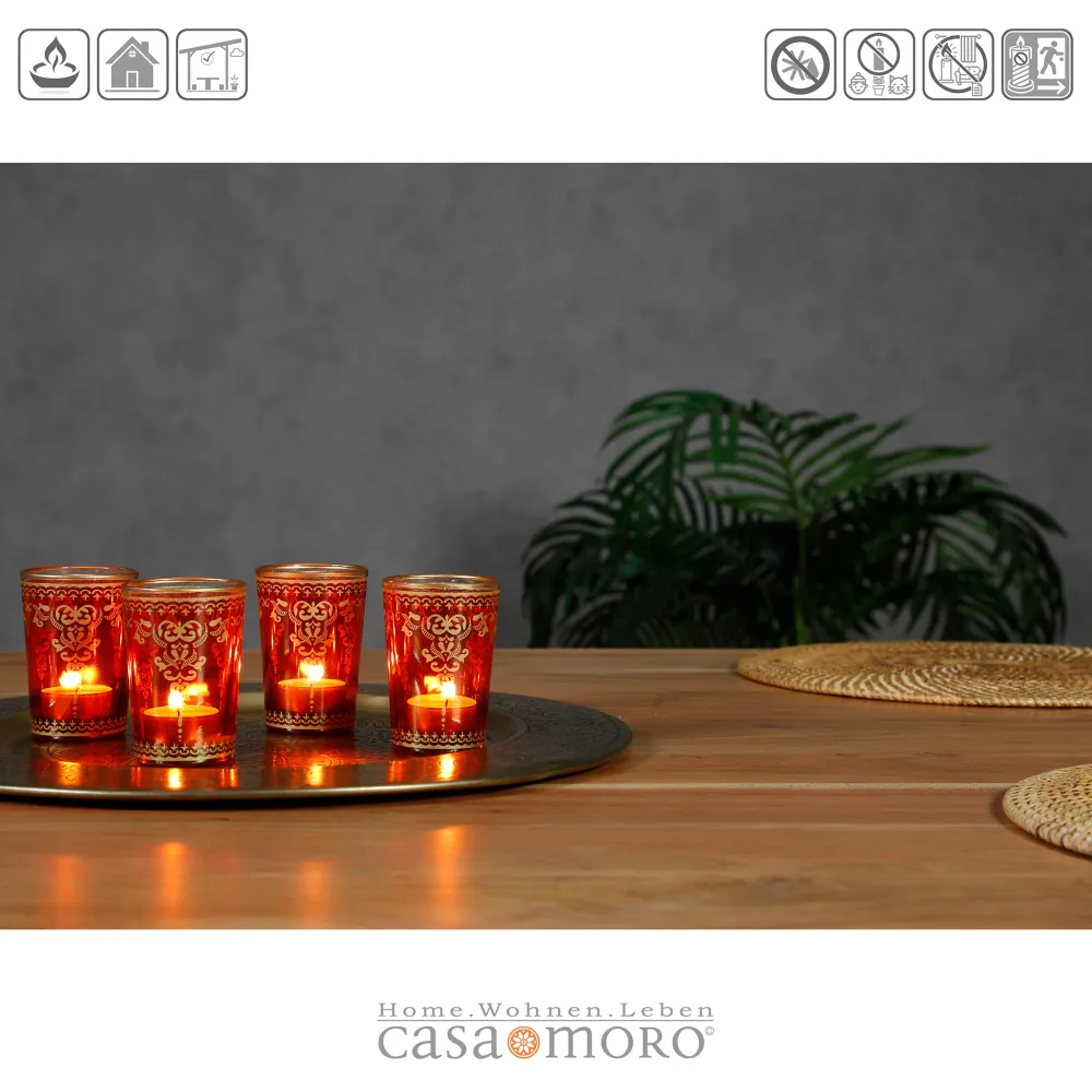 Glas Teelichthalter Orange Gold 6er Set