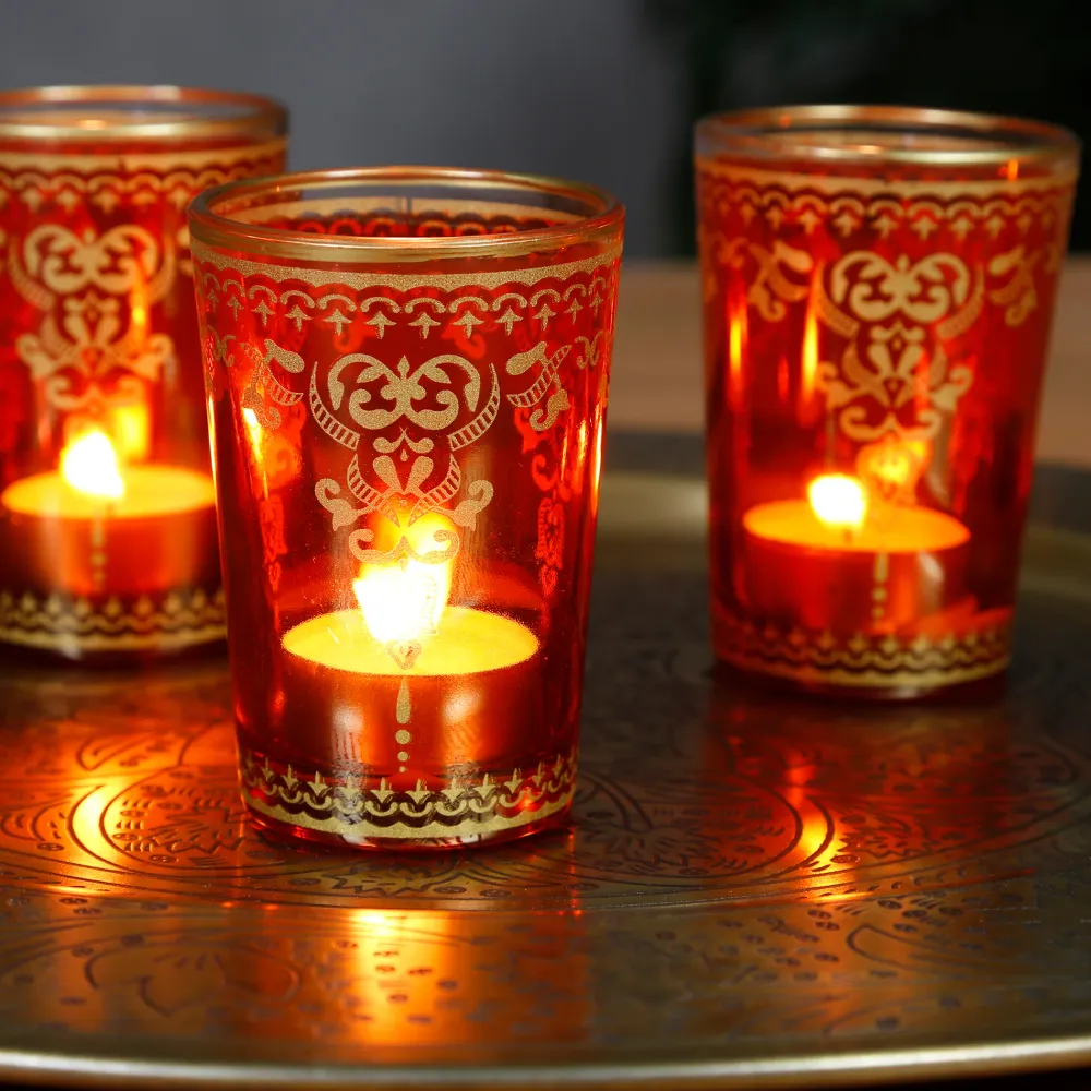 Glas Teelichthalter Orange Gold 6er Set