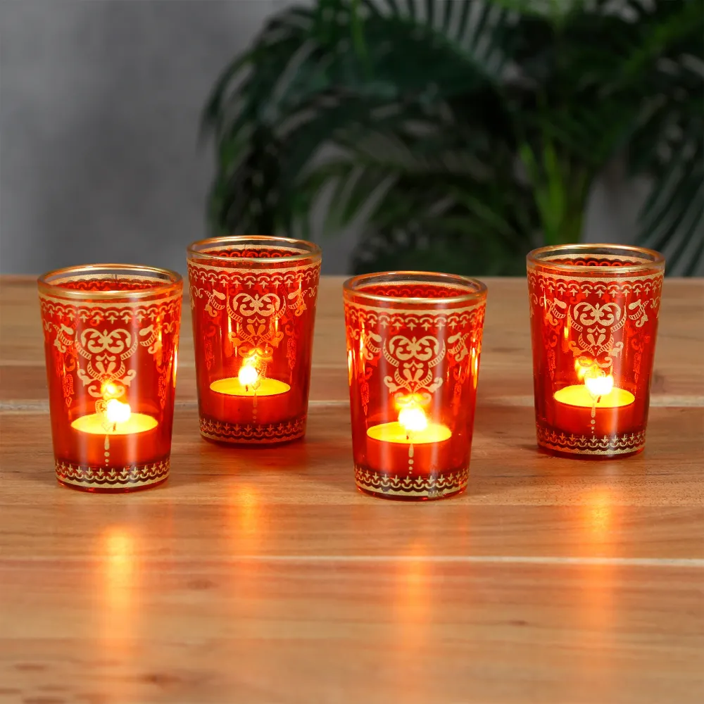 Glas Teelichthalter Orange Gold 6er Set