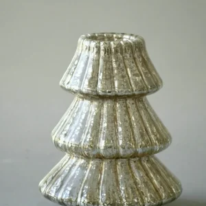 Glas-Teelichthalter „Baum“ – 15 cm, antiksilber