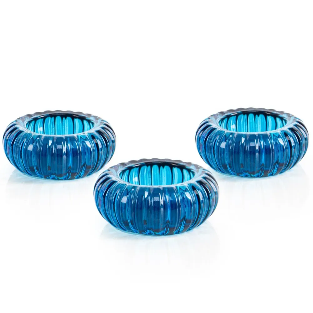 Logbuch-Verlag 3 Blaue Teelichthalter aus Glas Teelichtgläser Tischdekoration für Taufe Babyparty Kommunion Junge 8 cm