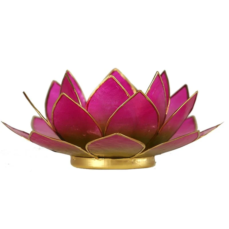 Lotus Teelichthalter aus Capiz-Muschel – pink/grün mit goldfarbenem Rand
