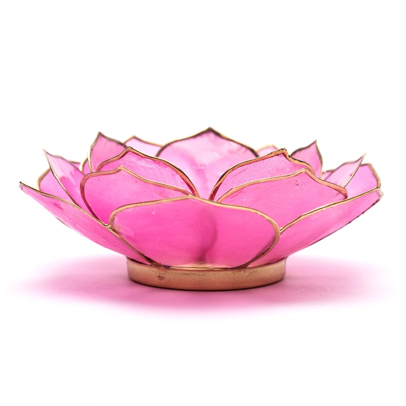 Lotus Teelichthalter aus Capiz-Muschel – rosa mit goldfarbenem Rand