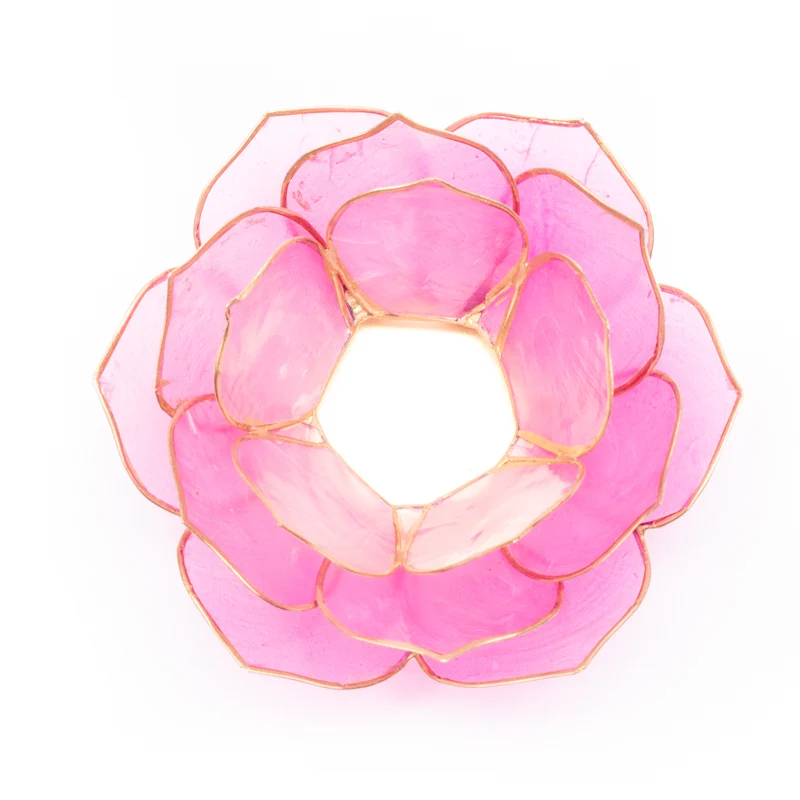 Lotus Teelichthalter aus Capiz-Muschel – rosa mit goldfarbenem Rand