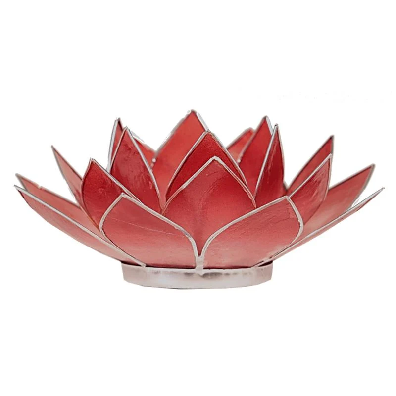 Lotus Teelichthalter aus Capiz-Muschel – rosa/rot mit silberfarbenem Rand
