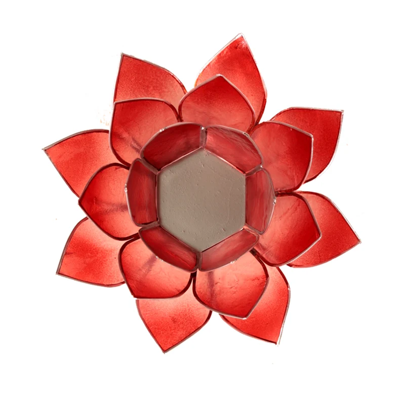Lotus Teelichthalter aus Capiz-Muschel – rosa/rot mit silberfarbenem Rand