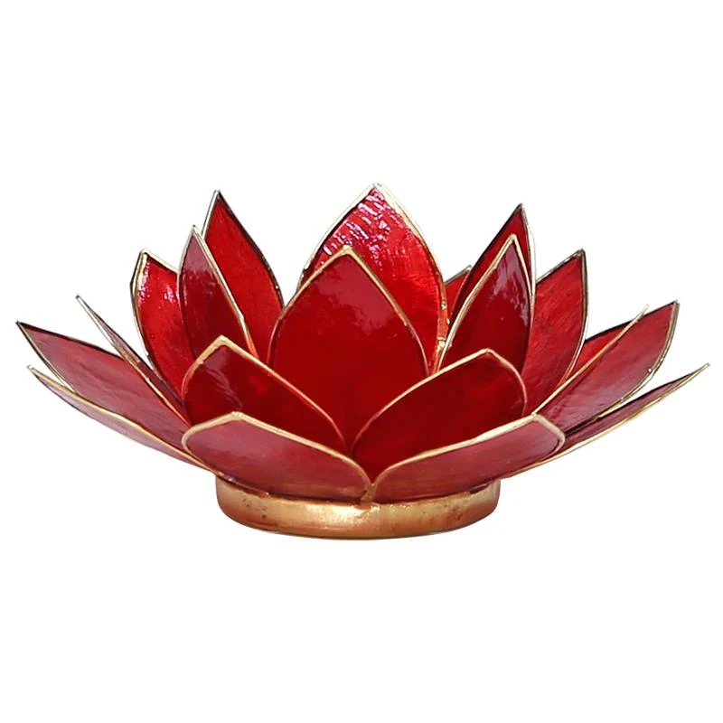 Lotus Teelichthalter aus Capiz-Muschel – rot mit goldfarbenem Rand (1. Chakra)