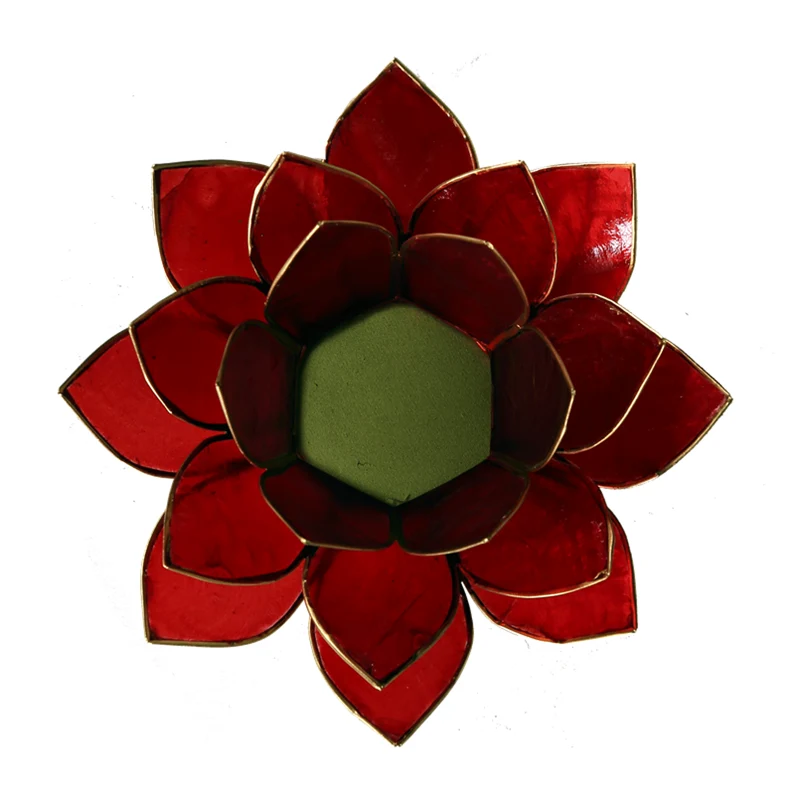 Lotus Teelichthalter aus Capiz-Muschel – rot mit goldfarbenem Rand (1. Chakra)