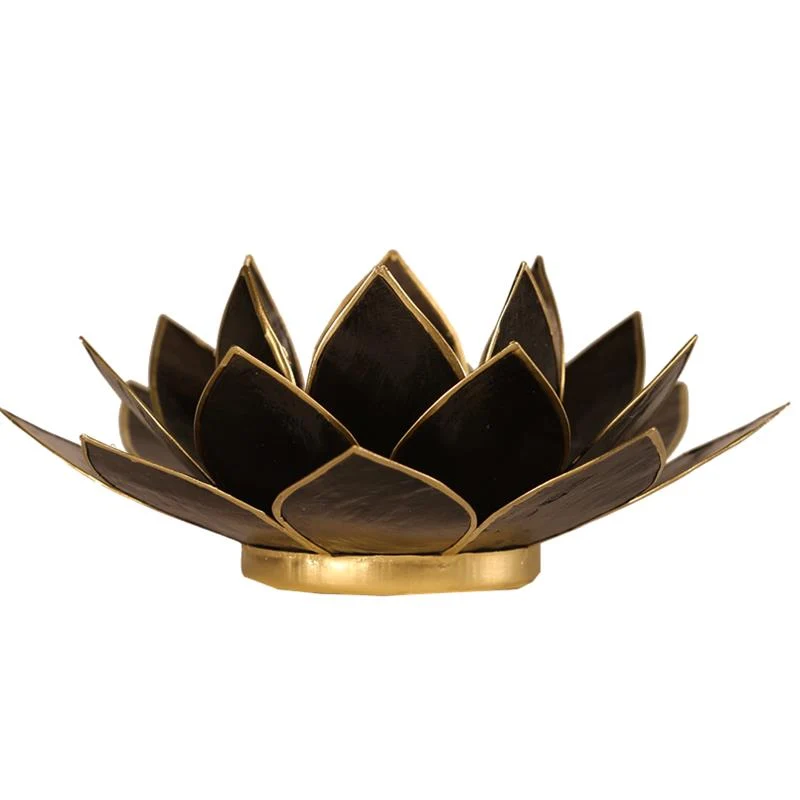 Lotus Teelichthalter aus Capiz-Muschel – schwarz mit goldfarbenem Rand