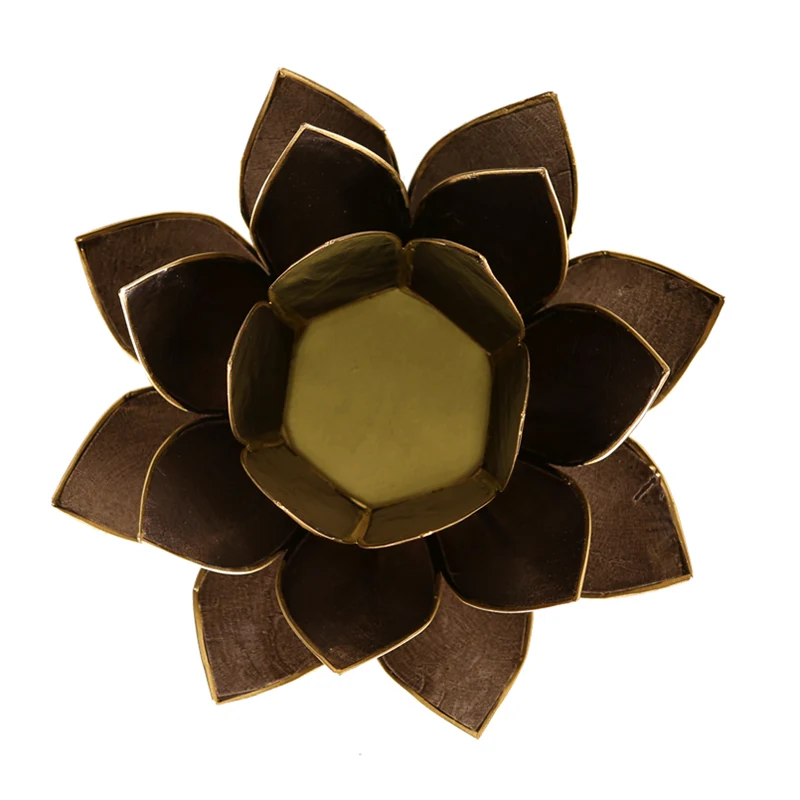Lotus Teelichthalter aus Capiz-Muschel – schwarz mit goldfarbenem Rand