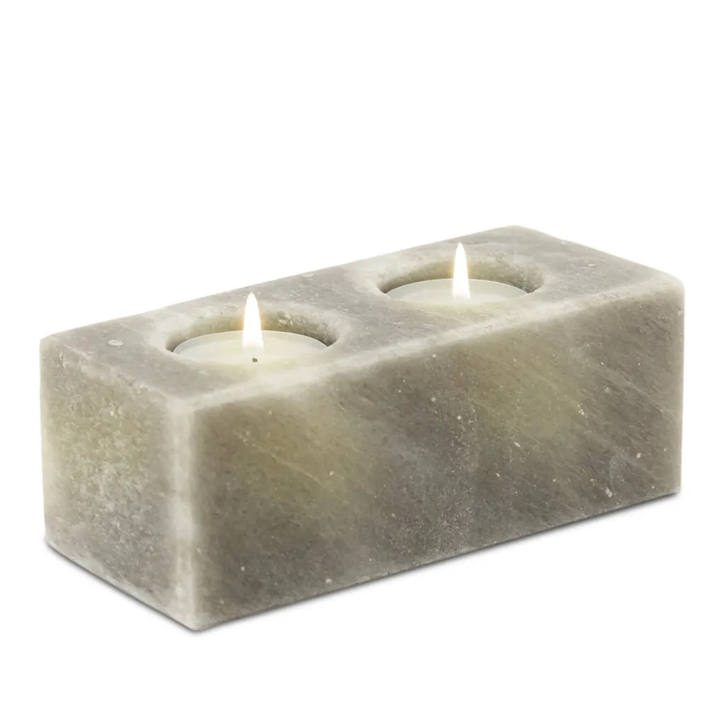 Salzkristall Teelichthalter "TWIN CUBE" Grey Line - Einzigartige Eleganz
