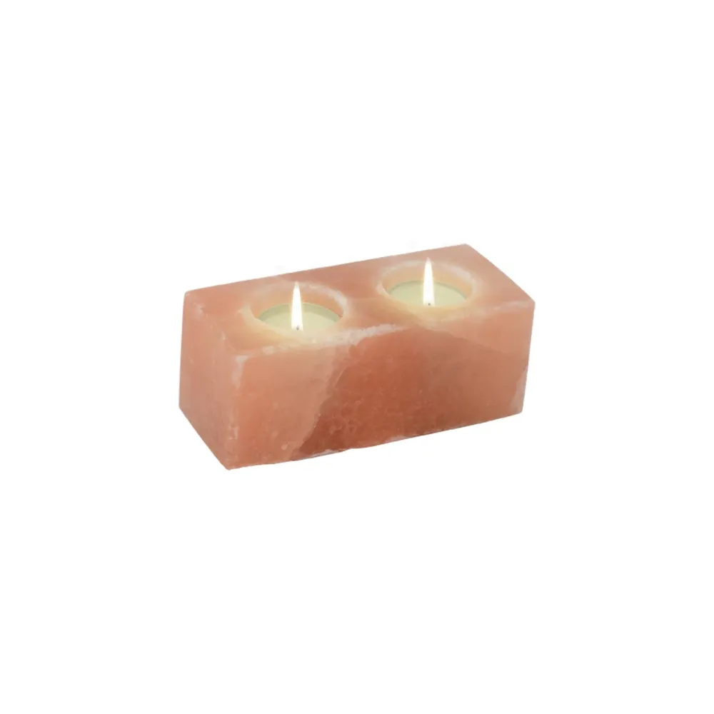 Salzkristall Teelichthalter „TWIN CUBE“ Rosa – handgefertigt
