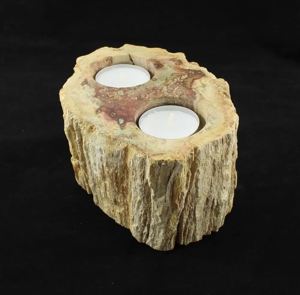 Teelichthalter aus fossilem Holz – Naturstein-Unikat ca. 15×12×8 cm, versteinertes Holz aus Indonesien