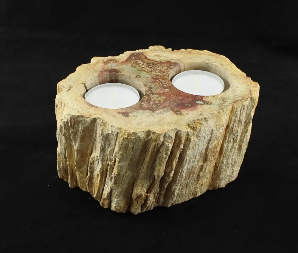 Teelichthalter aus fossilem Holz – Naturstein-Unikat ca. 15×12×8 cm, versteinertes Holz aus Indonesien