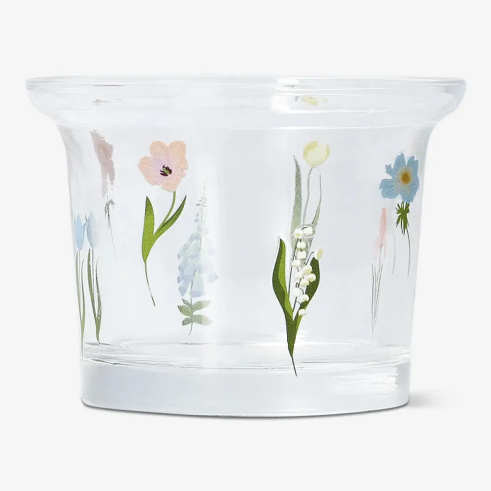 Teelichthalter aus Glas mit Blumen