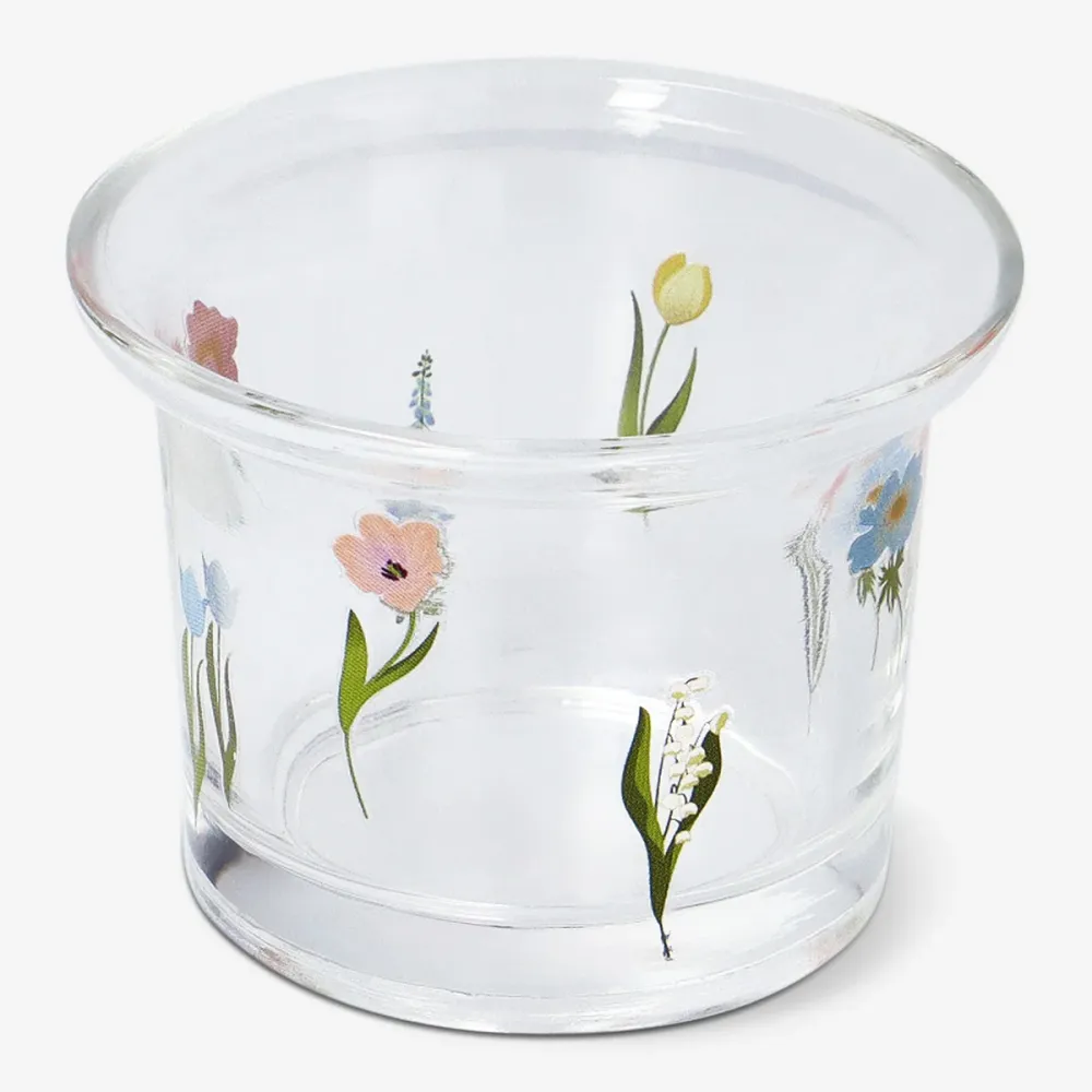 Teelichthalter aus Glas mit Blumen