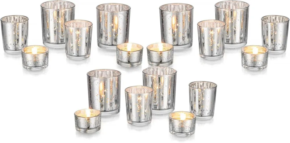 Teelichthalter Glas Silber 18 Stück Hochzeit Deko