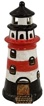 Teelichthalter Leuchtturm aus Keramik 25 cm- rot/weiß