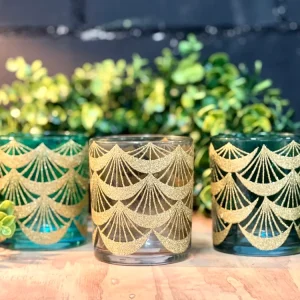 Teelichthalter Set AZIZA - Glas - h.grau-türkis-petrol Ø9x10 cm