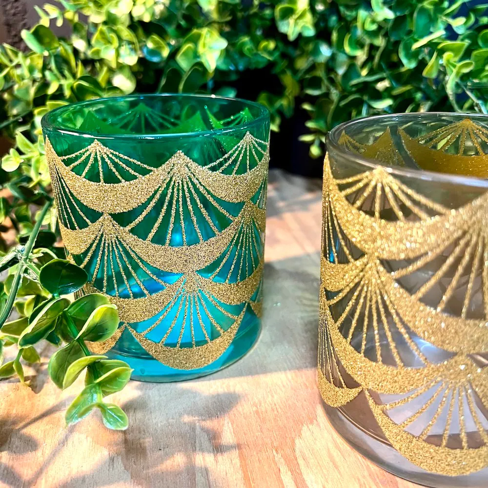 Teelichthalter Set AZIZA - Glas - h.grau-türkis-petrol Ø9x10 cm
