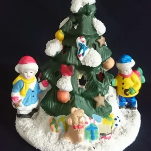 TEELICHTHALTER WEIHNACHTSDEKORATION - Keramik / Steingut, Weihnachtsbaum Schmuck Schnee Leute Menschen Geschenke Dekor (G)
