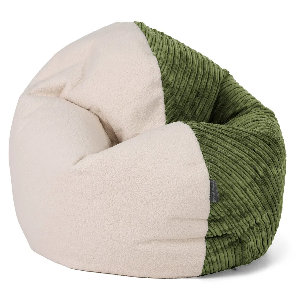 Junior Flexiforma Kinder Sitzsackstuhl 2-14 Jahre - Bouclé & Cord Nadelwaldgrün