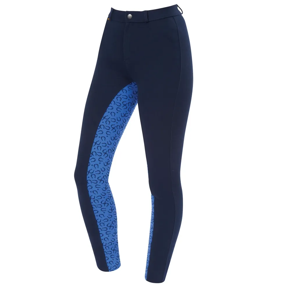 Sacon Warm Up Baumwoll Euro Besatz Jodhpurs II, Junior Navy/Blue Horseshoe Print 110