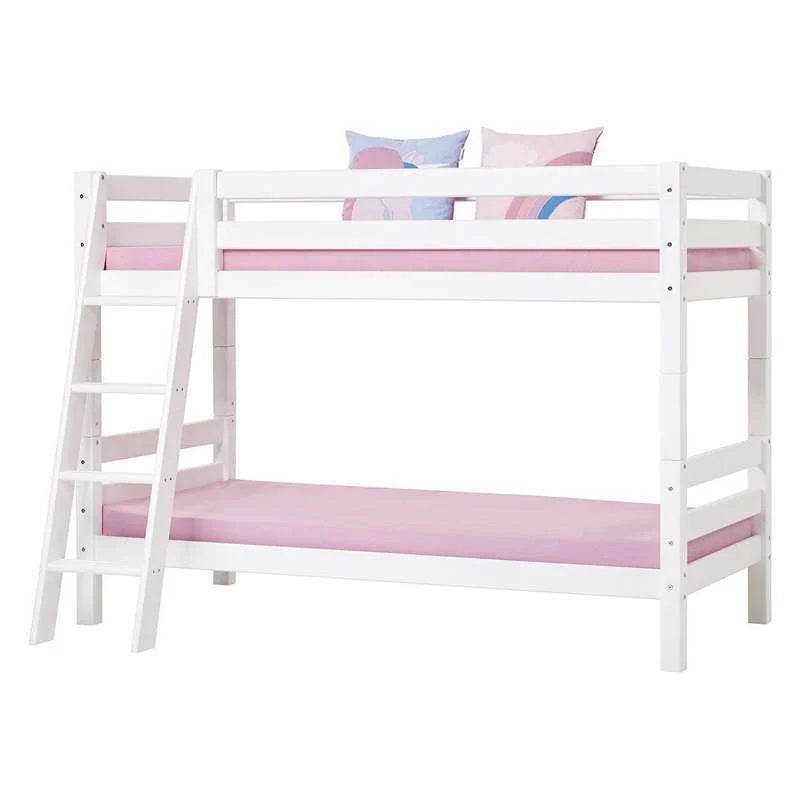 Hoppekids ECO Luxury - Etagenbett - 150 cm. - 90x200 cm. - Schräge Leiter - Flexibler Einlegboden - Weiß