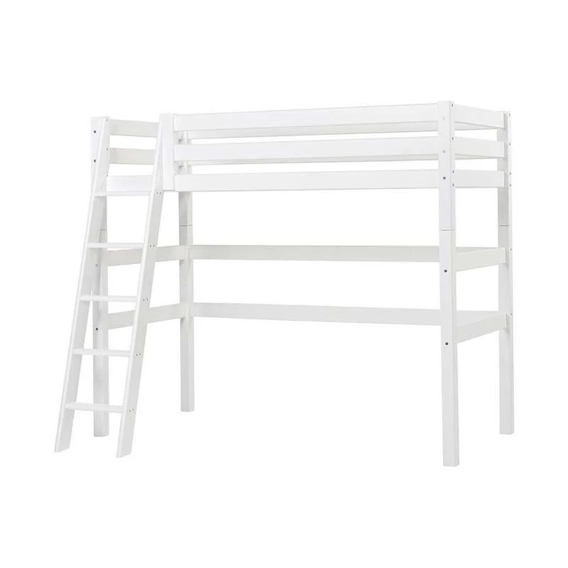 Hoppekids ECO Luxury - Hochbett - 90x200 cm. - Schräge Leiter - Flexibler Einlegboden - Weiß