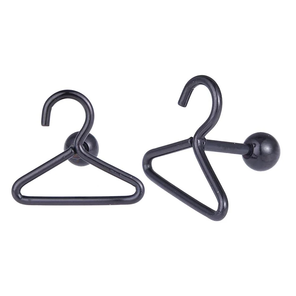 Fake Piercing Expander schwarz Kleiderbügel Schaubverschluss Edelstahl