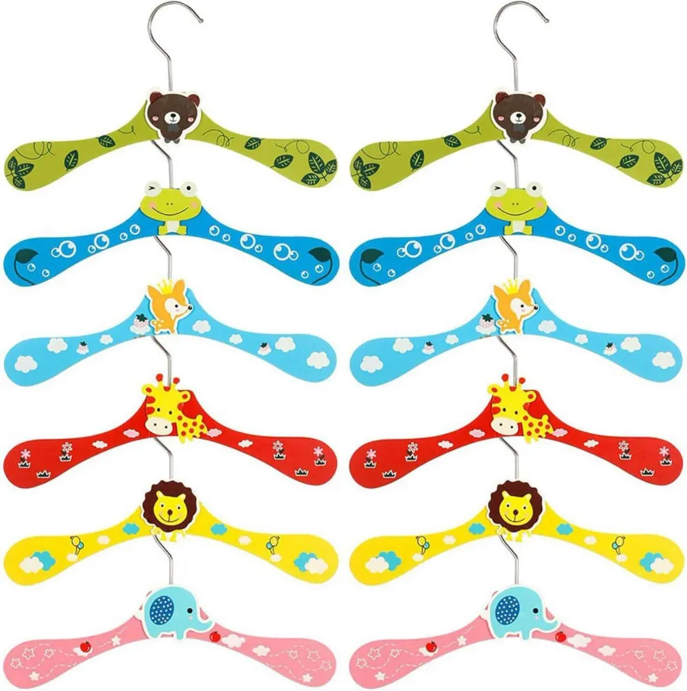Holz Kleiderbügel Kinder 12er Set Cartoon Tiermotive