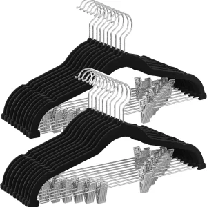 Samt-Kleiderbügel mit Clips, Schwarz 20 Stück