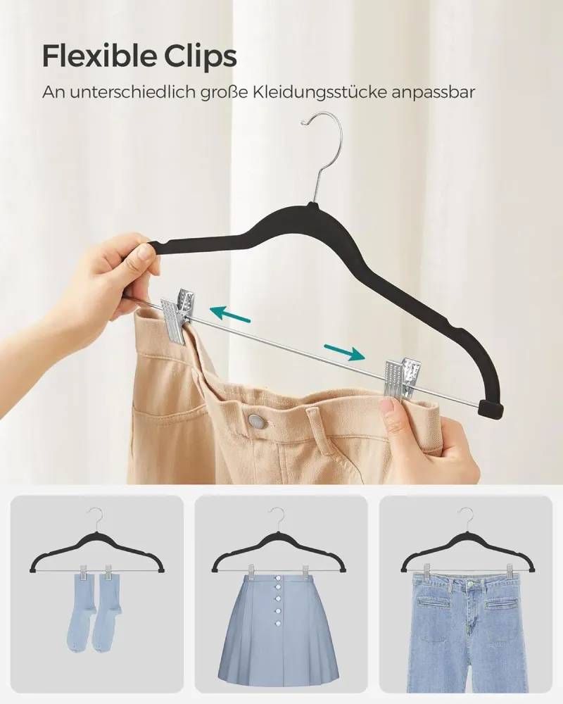 Samt-Kleiderbügel mit Clips, Schwarz 20 Stück