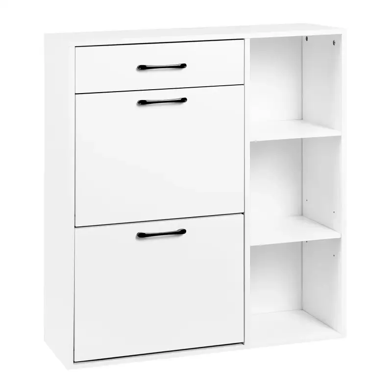 BukkitBow – Schuhregal/Schuhschrank mit Schublade und offenen Fächern – platzsparend – 80 x 90 x 30 cm