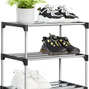 Kleines Stapelbares Schuhregal Metall 3 Ebenen Schwarz
