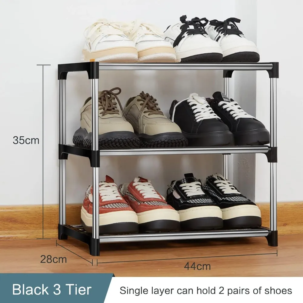 Kleines Stapelbares Schuhregal Metall 3 Ebenen Schwarz