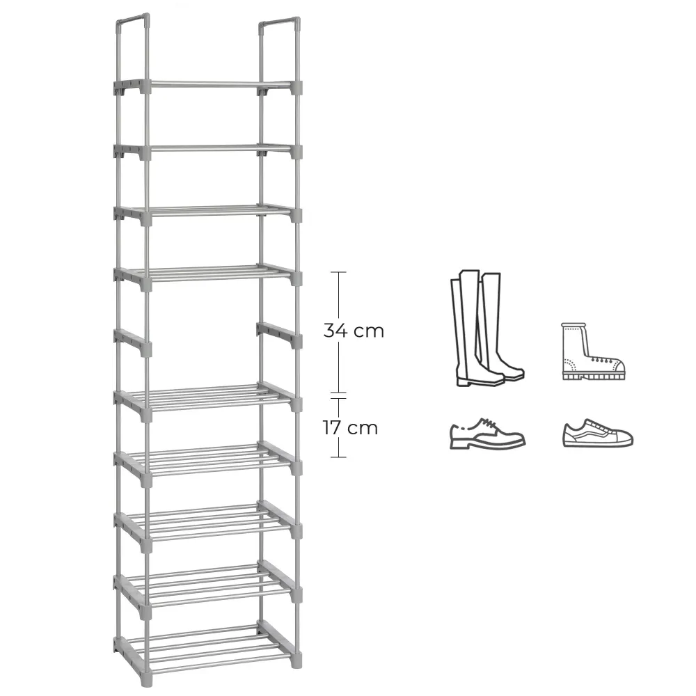 SONGMICS Schuhregale mit 5 Etagen, 2er-Set, Schuhregal aus Metall, stapelbar, platzsparendes Schuhregal, multifunktionales...
