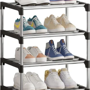 Stapelbares Kleines Schuhregal 4 Ebenen Organizer Schwarz