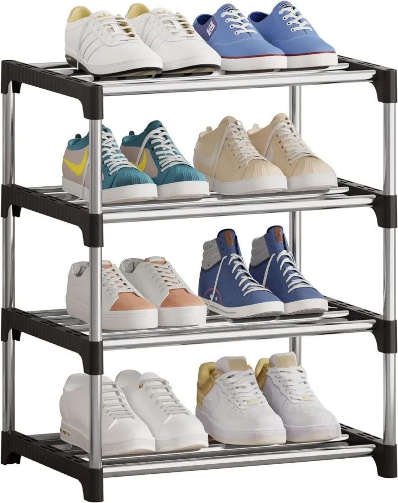 Stapelbares Kleines Schuhregal 4 Ebenen Organizer Schwarz
