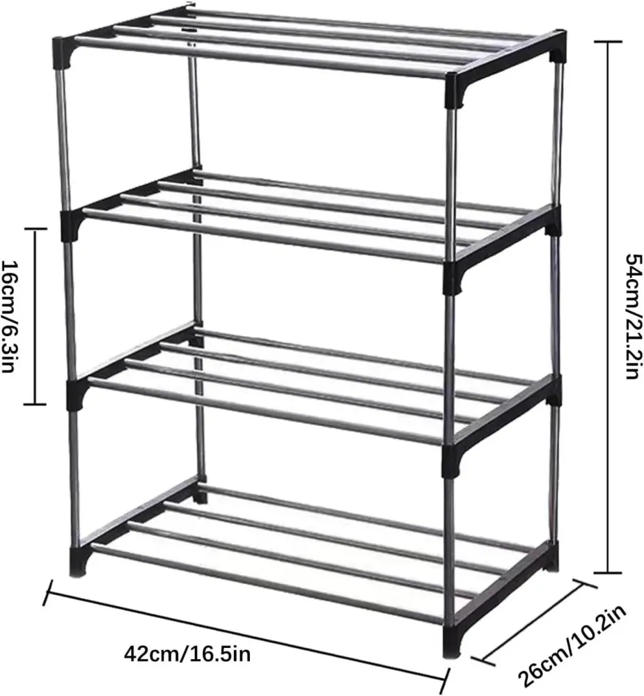 Stapelbares Kleines Schuhregal 4 Ebenen Organizer Schwarz